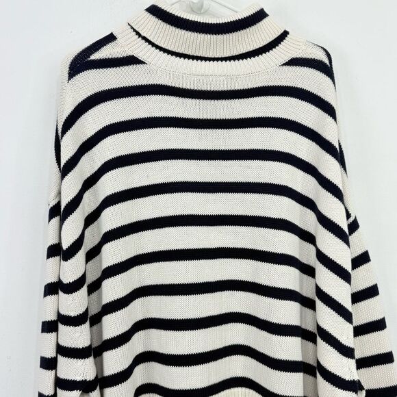 Gap Navy Blue Cream Horizontal Nautical Stripe Turtleneck Fisherman Sweater - Picture 14 of 16